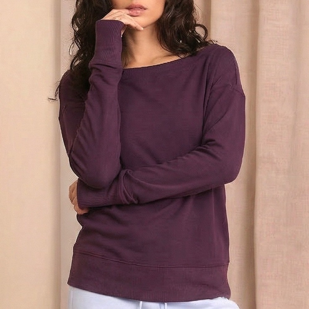 Athleta Boat Neck Top Women Small Plum Purple Good Thumbhole‎ Modal Pullover